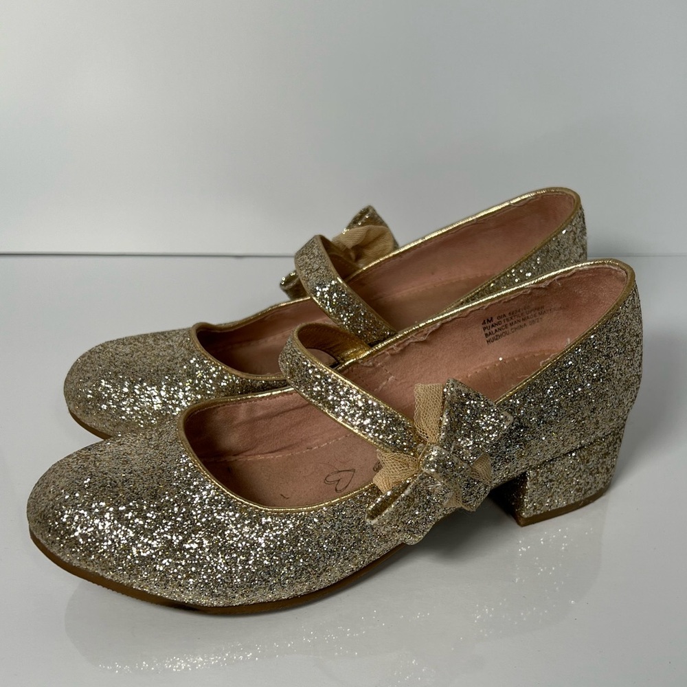 Girls gold shimmer dress shoes